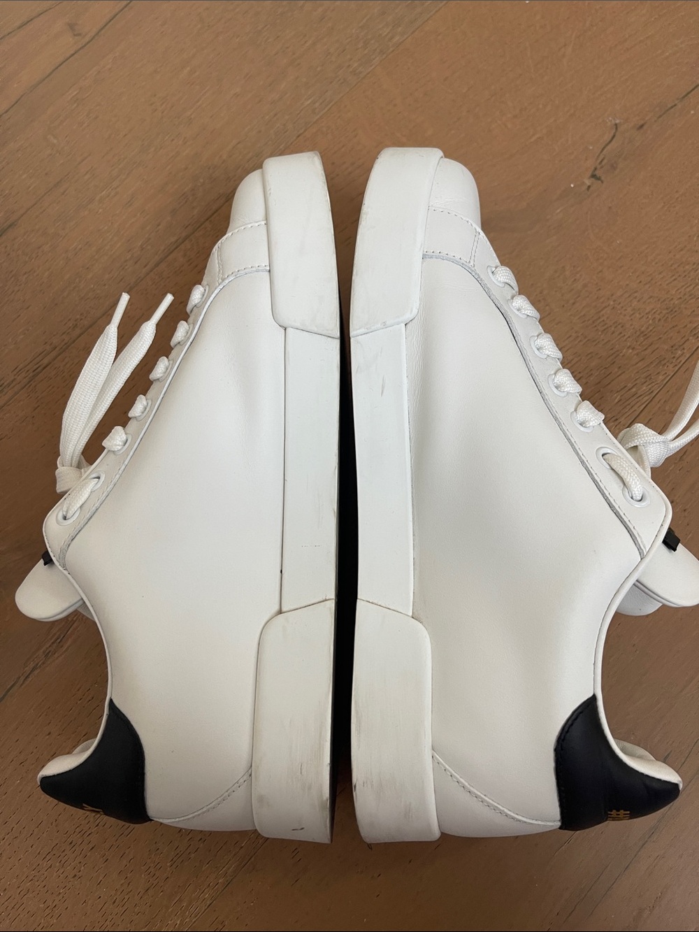 Dolce & Gabbana White Leather Low-Top Sneakers with Black Heel Tab - Picture 9 of 13